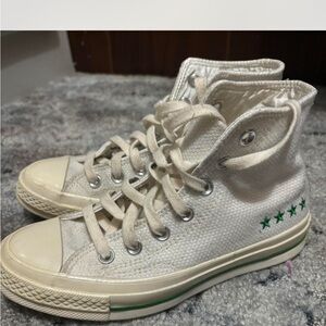 Converse White High-Top Sneakers with Green Stars